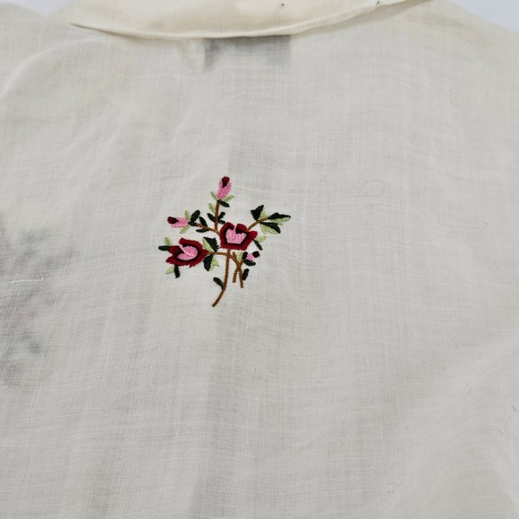 Vintage Embroidered Floral Linen Shirt‎ Top 22W Cream Romantic Coastal Blouse - Picture 9 of 9